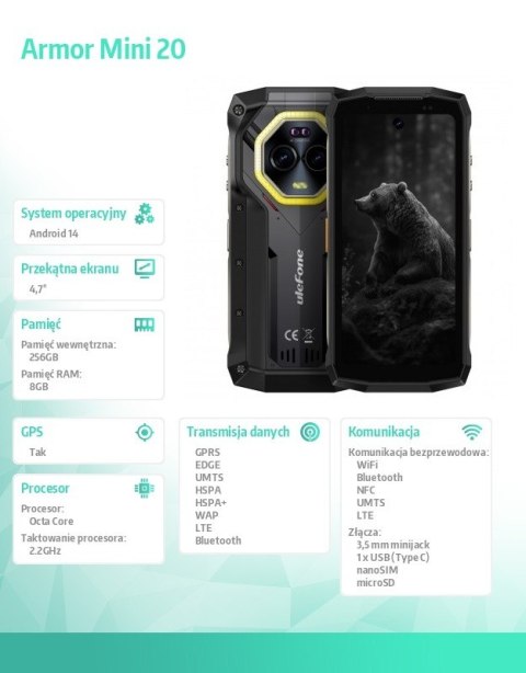 Smartfon Armor Mini 20 4G 8/256GB IP69K Czarny Smartfon Armor Mini 20 4G 8/256GB IP69K Czarny