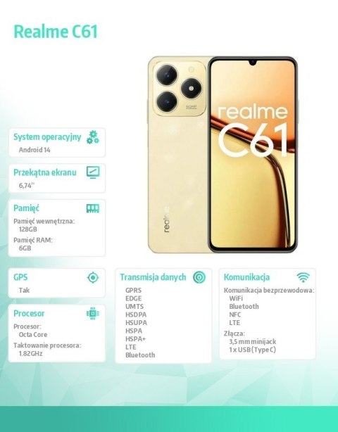 Smartfon realme C61 6/128GB Sparkle Gold RMX3930 Smartfon realme C61 6/128GB Sparkle Gold RMX3930