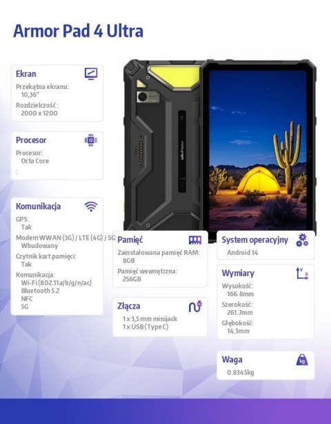 Tablet Armor Pad 4 Ultra 5G 10.36" 8/256GB IP69K Czarny Tablet Armor Pad 4 Ultra 5G 10.36" 8/256GB IP69K Czarny