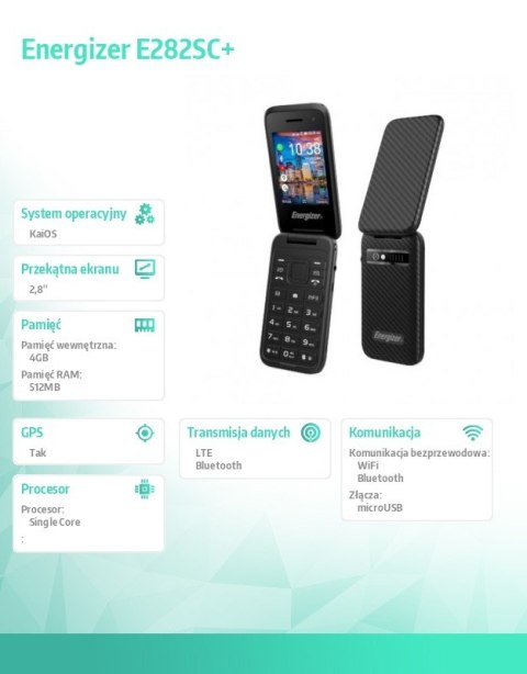 Telefon E282SC+ 512MB RAM 4GB 2,8" 4G LTE Dual SIM EU/UK Czarny Telefon E282SC+ 512MB RAM 4GB 2,8" 4G LTE Dual SIM EU/UK Czarny