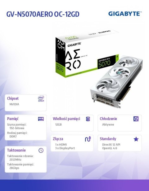 Karta graficzna GeForce RTX 5070 AERO OC 12GB GDDR7 192bit HDMI/3DP Karta graficzna GeForce RTX 5070 AERO OC 12GB GDDR7 192bit HDMI/3DP