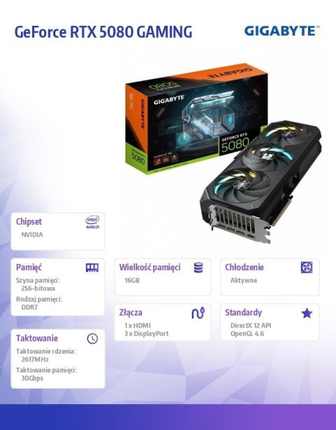 Karta graficzna GeForce RTX 5080 GAMING OC 16G 256BIT GDDR7 3DP/HDMI