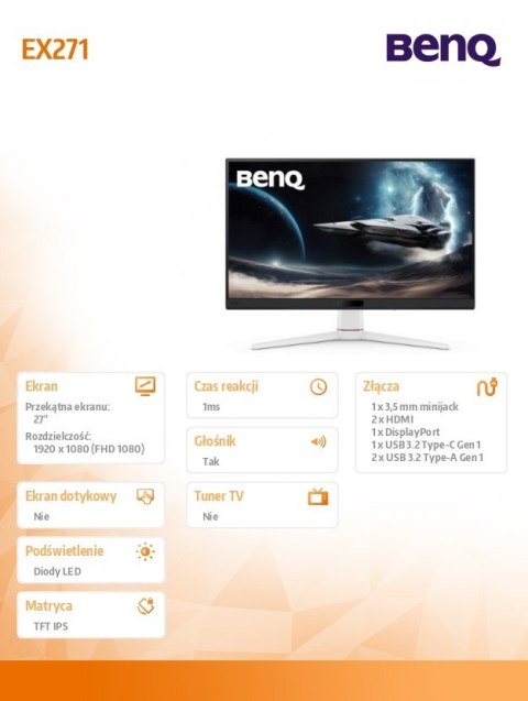 Monitor 27 cali EX271 1ms IPS/180Hz/FullHD/Gaming Monitor 27 cali EX271 1ms IPS/180Hz/FullHD/Gaming