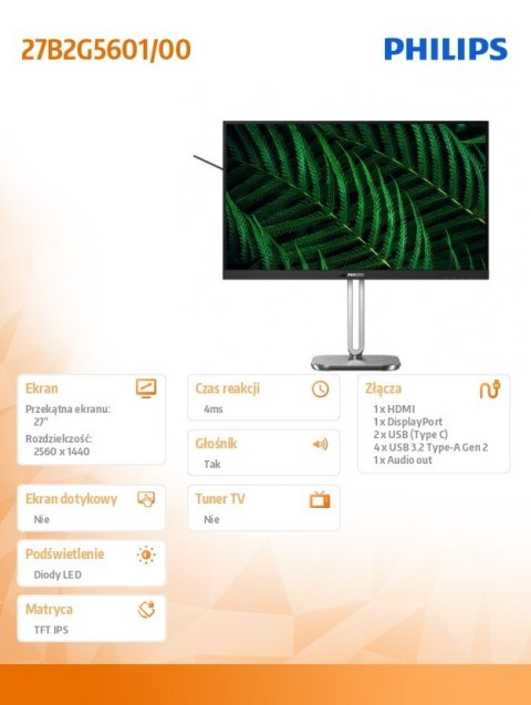 Monitor 27B2G5601 27 cali IPS 100Hz HDMI DP RJ45 USB-C Pivot Głośniki Monitor 27B2G5601 27 cali IPS 100Hz HDMI DP RJ45 USB-C Pivot Głośniki