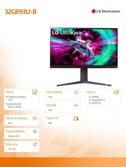 Monitor 32GR93U-B 32 cale UltraGear 4K UHD Monitor 32GR93U-B 32 cale UltraGear 4K UHD