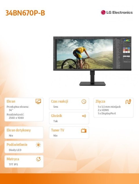 Monitor 34 cale LG 34BN670P-B UltraWide Monitor 34 cale LG 34BN670P-B UltraWide