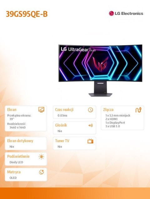 Monitor 39 cali 39GS95QE-B Monitor 39 cali 39GS95QE-B