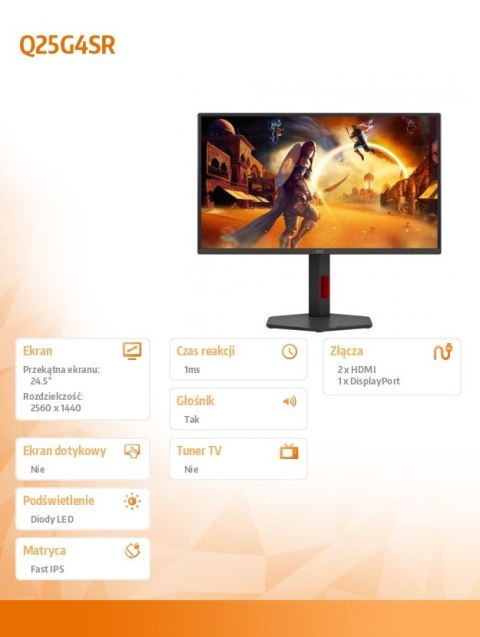 Monitor Q25G4SR 24.5 cala Fast IPS 300Hz HDMIx2 DP Pivot Głośniki Monitor Q25G4SR 24.5 cala Fast IPS 300Hz HDMIx2 DP Pivot Głośniki