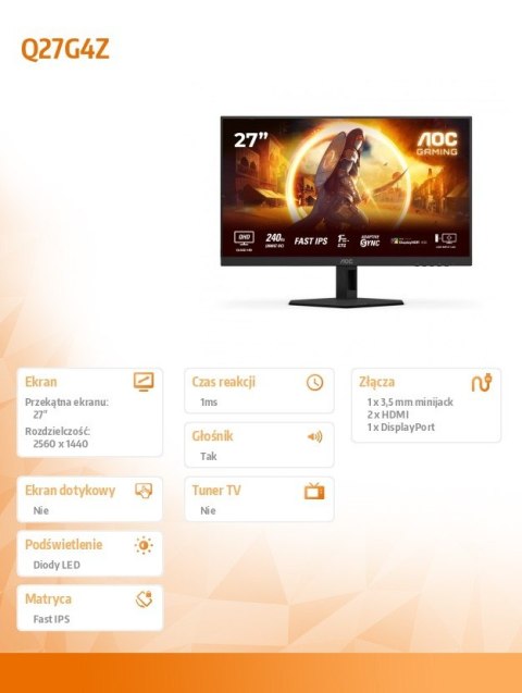 Monitor Q27G4ZR 27 cali Fast IPS 240Hz HDMIx2 DP Pivot Monitor Q27G4ZR 27 cali Fast IPS 240Hz HDMIx2 DP Pivot