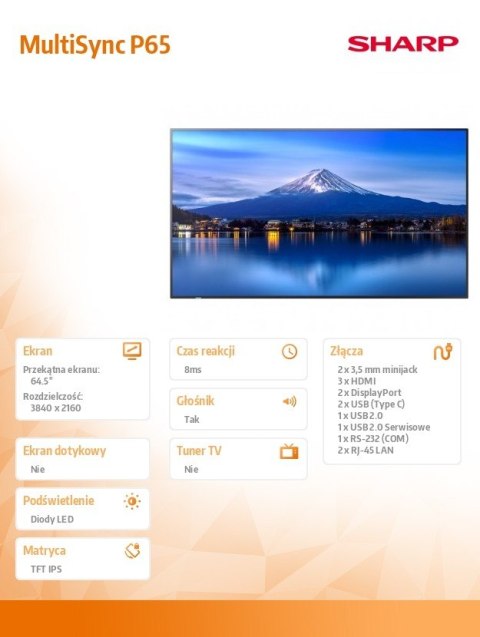 Monitor wielkoformatowy MultiSync P656 65 cali UHD 700cd/m2 24/7