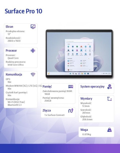 Surface Pro10 Intel Core Ultra 7-165U/16GB/256GB/Comm Plat/ZDV-00004