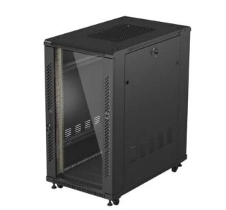 Szafa instalacyjna rack stojąca 19" 22U 600x1000 czarna drzwi przeszkolne ( flat pack)