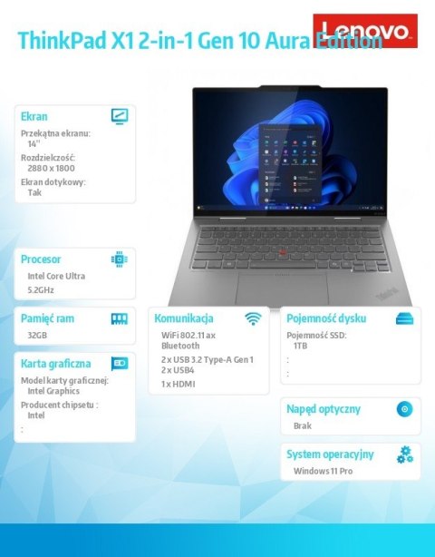 Ultrabook Thinkpad X1 2-in-1 Gen10 21Q000A2PB W11Pro Ultra 7 255U/32GB/1TB/INT/14.0 2.8K/Touch/Grey/3YRS Premier Support + CO2 O Ultrabook Thinkpad X1 2-in-1 Gen10 21Q000A2PB W11Pro Ultra 7 255U/32GB/1TB/INT/14.0 2.8K/Touch/Grey/3YRS Premier Support + CO2 O
