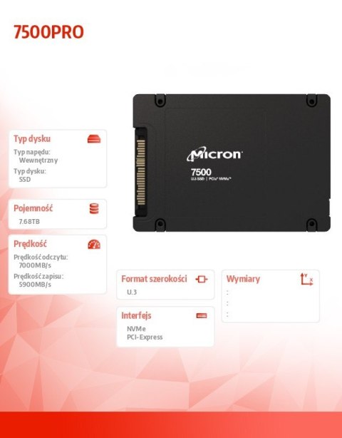 Dysk SSD 7500PRO 7680GB NVMe U.3 15mm Single Pack