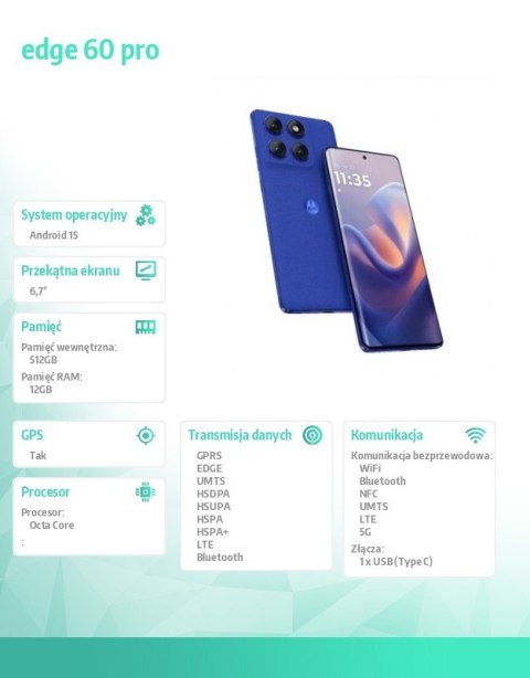 Smartfon edge 60 pro 12/512GB Dazzling Blue Smartfon edge 60 pro 12/512GB Dazzling Blue