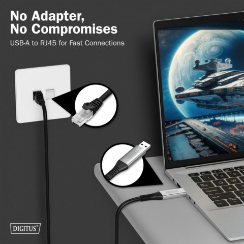 Kabel adapter USB-A - RJ45 Kat. 6A S/FTP, 1 Gbit/s, USB 3.2 Gen1, LSZH, 15m