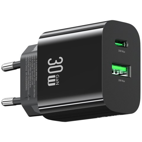 Ładowarka sieciowa 30W 1xUSB-C 1xUSB-A Fast czarging Czarna