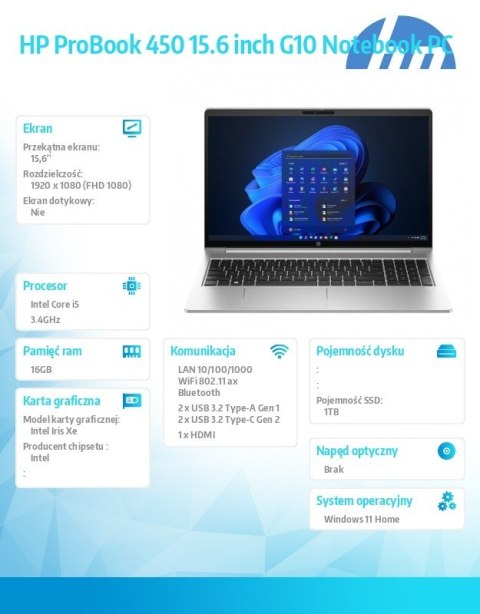 Notebook 450 G10 i5-1334U 1TB/16GB/W11H/15,6 cali AD1G6ET