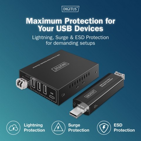 Przedłużacz (extender) światłowodowy USB 3.2 Gen1 do 300m, 3x USB-A, 1x USB-C do 5 Gbps, (LC multi-mode) - zestaw (odbiornik/na