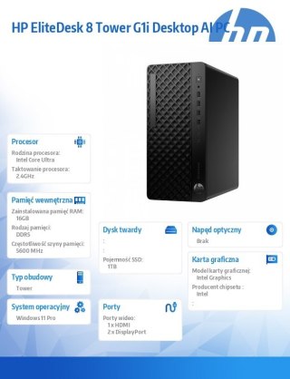 Komputer EliteDesk 8 Tower G1i U7-265 1TB/16GB/W11P A55S0ET
