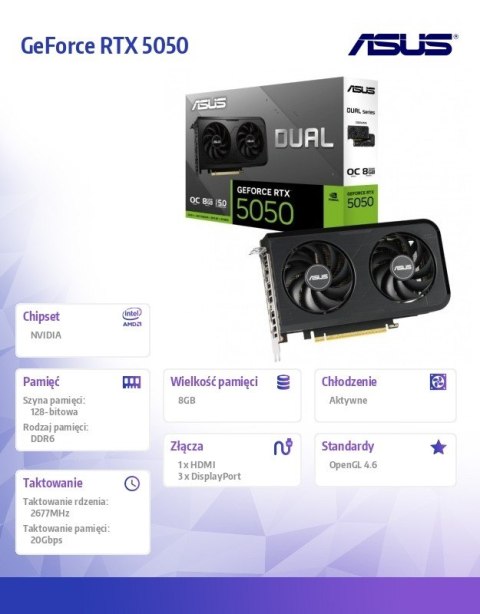 Karta graficzna GeForce RTX 5050 DUAL 8GB OC GDDR6 128BIT 3DP/HDMI
