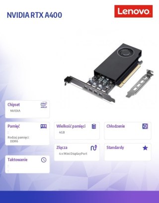 Karta graficzna Nvidia RTX A400 4GB mini-DP*4 GDDR6 Graphics 4X61Q73040
