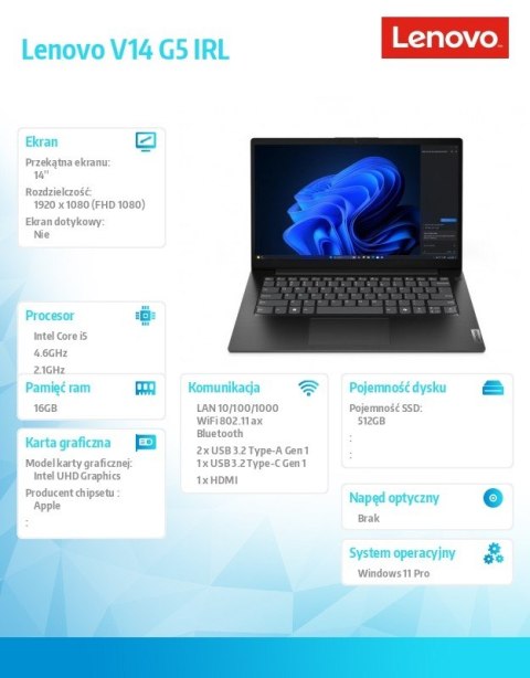 Laptop V14 G5 83GU008FPB W11Pro i5-13420H/16GB/512GB/INT/14.0' FHD/Business Black/3YR OS + 1YR CI