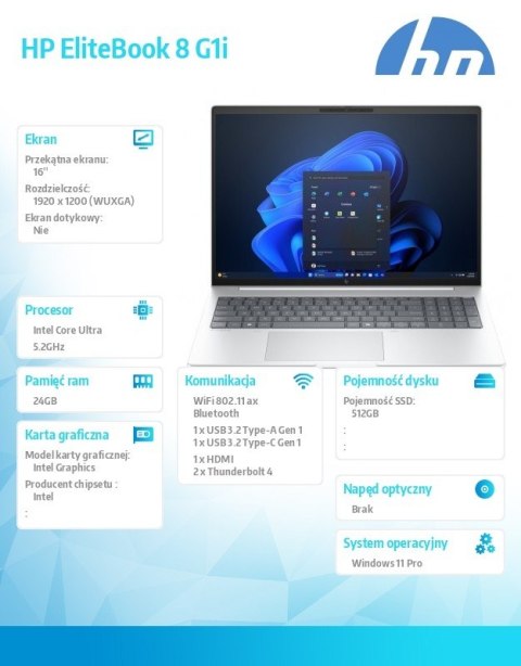 Notebook EliteBook 8 G1i U7-255U 512GB/24GB/W11P/16cali C51LVET