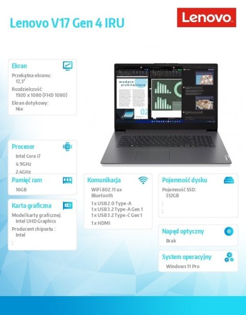 Notebook V17 G4 83A2004HPB W11Pro i7-13620H/2X8GB/512GB/INT/17.3 FHD/Iron Grey/3YRS OS + 2Yr CI