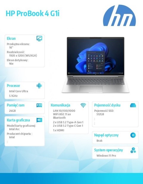 Notebook ProBook 4 G1i U7-255H 512GB/24GB/W11P/16cali C51MVET