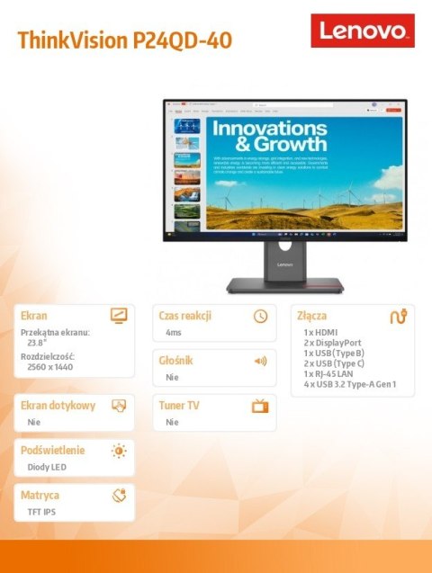 Monitor ThinkVision P24QD-40 24 cale 64B1GAT1EU