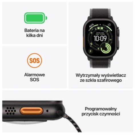 Watch Ultra 3 GPS + Cellular, koperta 49 mm z tytanu w kolorze czarnym, opaska Alpine w kolorze czarnym - rozmiar S