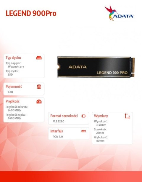 Dysk SSD LEGEND 900Pro 4TB PCIe 4x4 7.4/6.5 GB/s M2