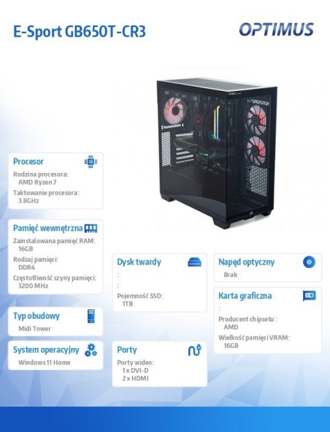 Komputer E-Sport GB550T-CR9 Ryzen 7 5800X/16GB/1TB/RX 9060 XT 16GB/W11H