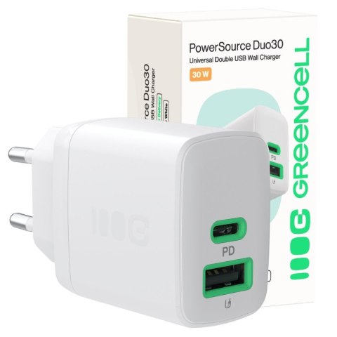 Ładowarka sieciowa 30W 1xUSB-C 1xUSB-A biała