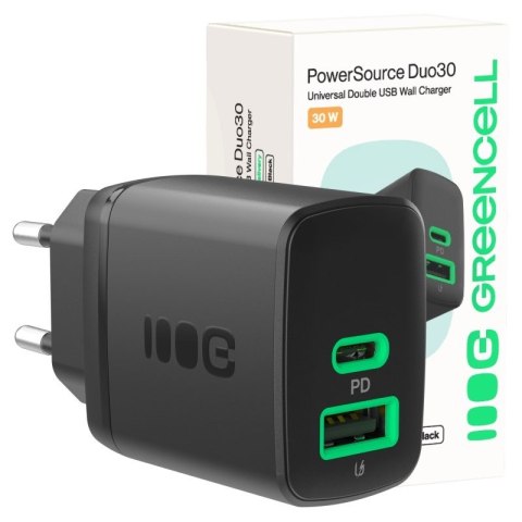 Ładowarka sieciowa 30W 1xUSB-C 1xUSB-A czarna