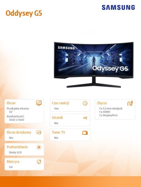 Monitor 34 cale LC34G55TWWPXEN VA 3440x1440 Ultra WQHD 21:9 format kinowy 1xHDMI/1xDP 1 ms (MPRT) zakrzywiony 165Hz Gaming 2 la