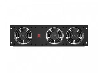 Panel wentylacyjny pionowy 19 cali 3U do szaf rack, trzy wentylatory, 230V, czarny