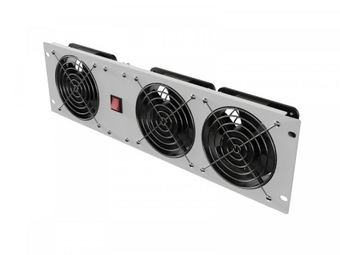Panel wentylacyjny pionowy 19 cali 3U do szaf rack, trzy wentylatory, 230V, szary