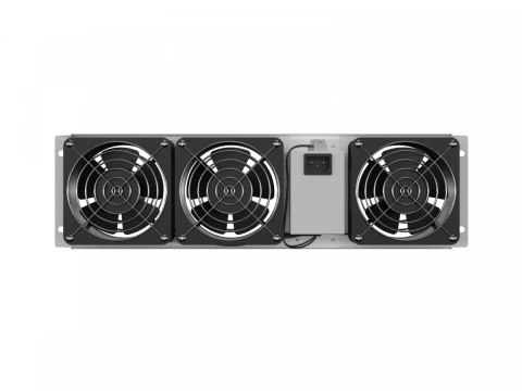 Panel wentylacyjny pionowy 19 cali 3U do szaf rack, trzy wentylatory, 230V, szary