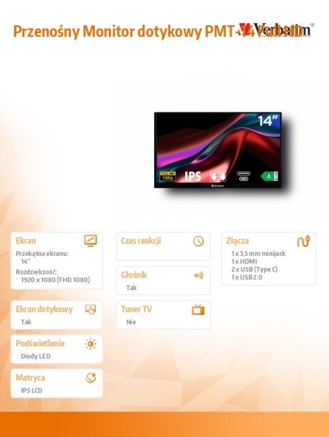 Przenośny Monitor dotykowy PMT-14 Full HD