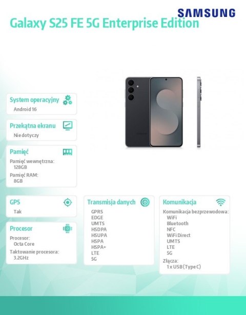Smartfon Galaxy S25 FE 5G 8/128GB Enterprise Edition czarny