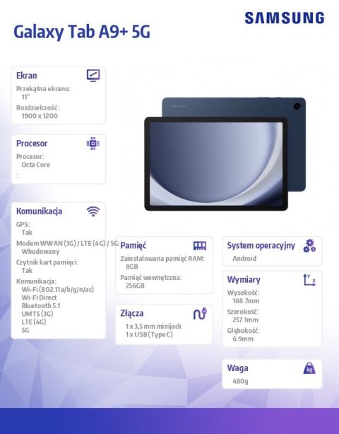 Tablet Galaxy Tab A9+ 11 cali 5G 8/256GB Rework granatowy