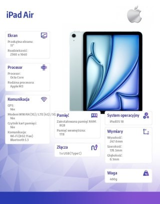IPad Air 11 cali WiFi 1TB Niebieski