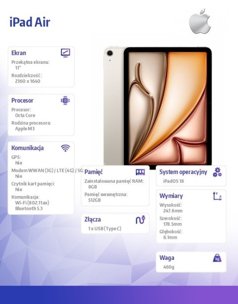 IPad Air 11 cali WiFi 512GB Złoty