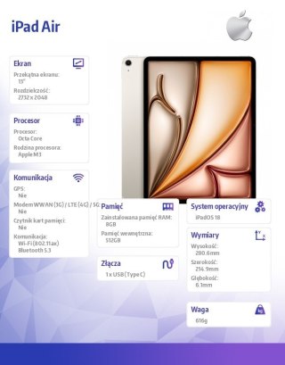 IPad Air 13 cali WiFi 512GB Złoty