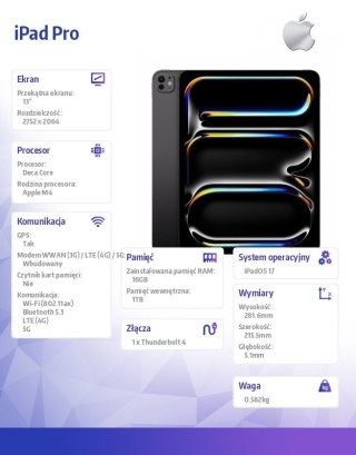 IPad Pro 13 cali Wi-Fi + Cellular 1TB - Gwiezdna czerń Nano
