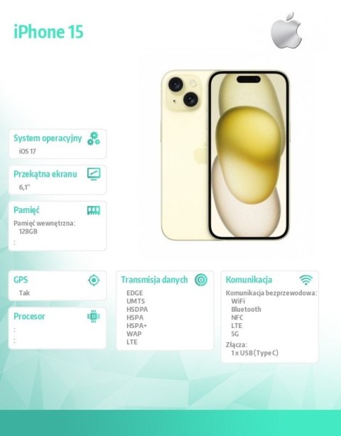 IPhone 15 128GB - Żółty