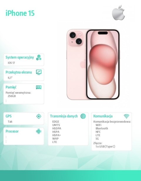 IPhone 15 256GB - Różowy