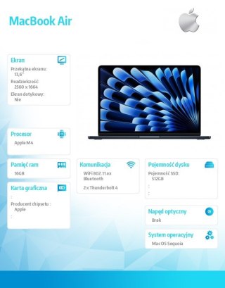 MacBook Air 13 cali /10C GPU/24GB /512GB Czarny